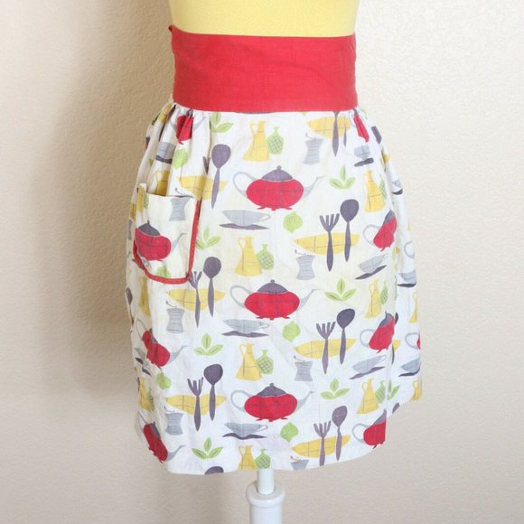 Vintage Other - Half Apron Vintage Kitchen Print Red Yellow Green
